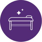 purple and white icon of waxing suite with table