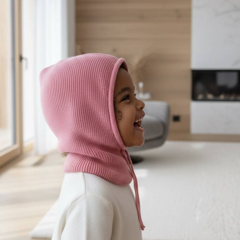 Cagoule laine premium, enfant adulte, fabrication Italie, élégance, confort, chaleur, douceur, qualité supérieure, style chic, durable, respirante, protection hiver, design soigné.