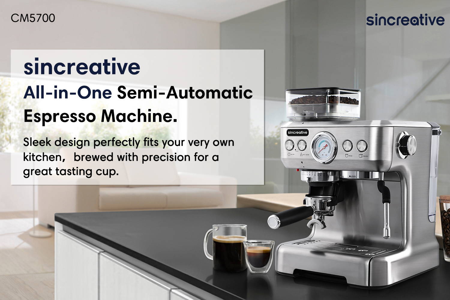 CM5700 All-in-One Semi-Automatic Espresso Machine with Grinder & Steam Wand