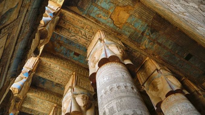 Interior of ancient egypt temple in Dendera