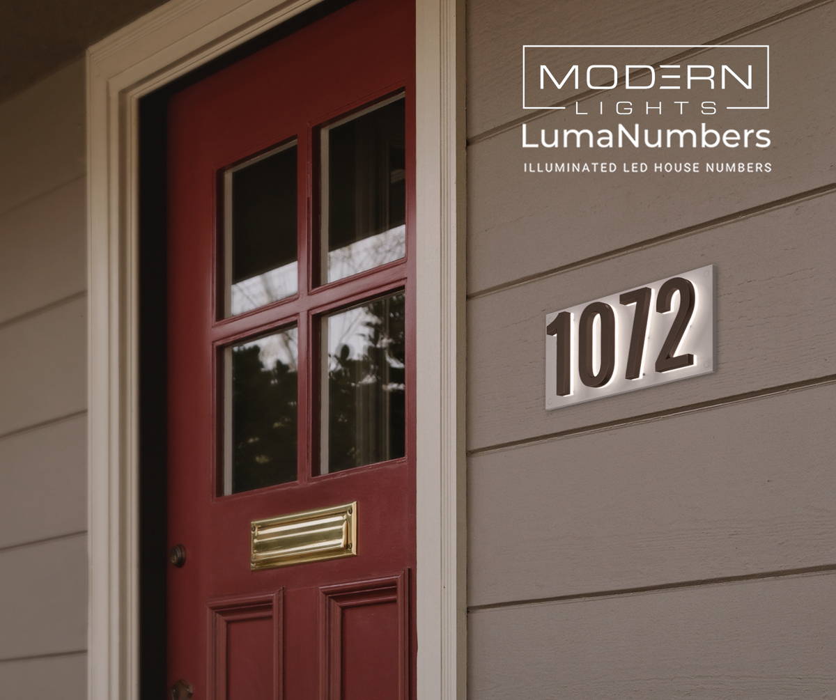 Illuminated address numbers on a driveway post