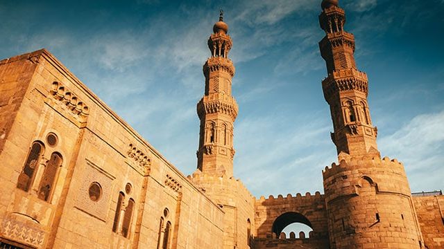 Towering minarets, Bab Zuweila Gate, Cairo, Egypt
