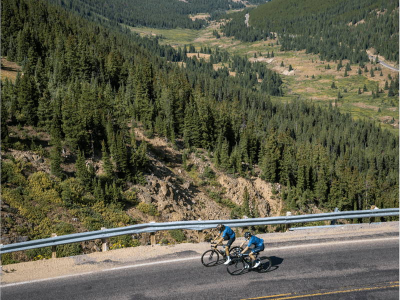 Image may contain: Plant, Tree, Fir, Person, Road, Machine, Wheel, Bicycle, Transportation, Vehicle, Cycling, and Sport