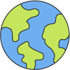 An illustrated icon of planet Earth.