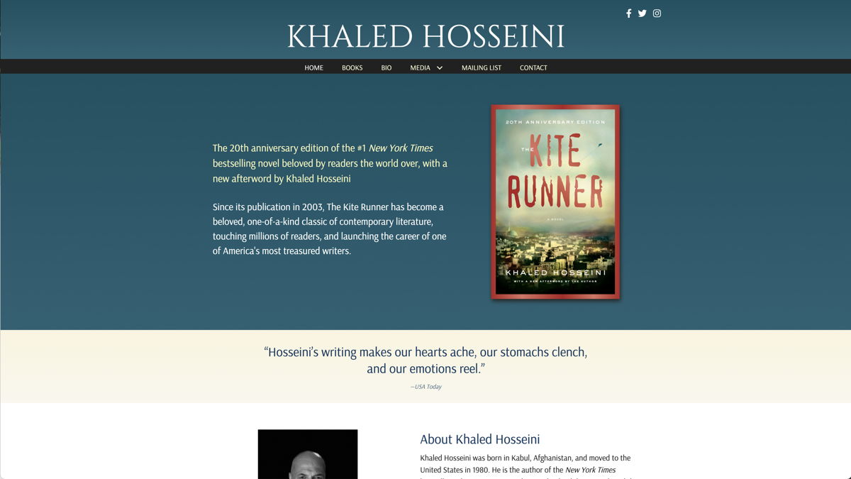 Screenshot of Khaled Hosseini, from the author websites collection.