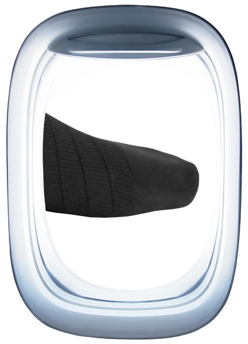 Comfort Toe Box displayed through plane window