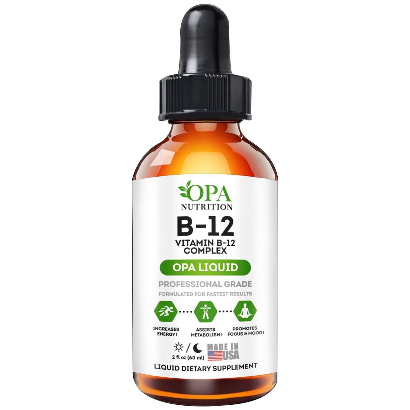 Liquid Vitamin B12 Supplement for Energy, Mood, and Focus - 60 ml Front ingredients