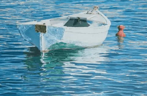 White Row Boat with Red Buoy Giclee Column