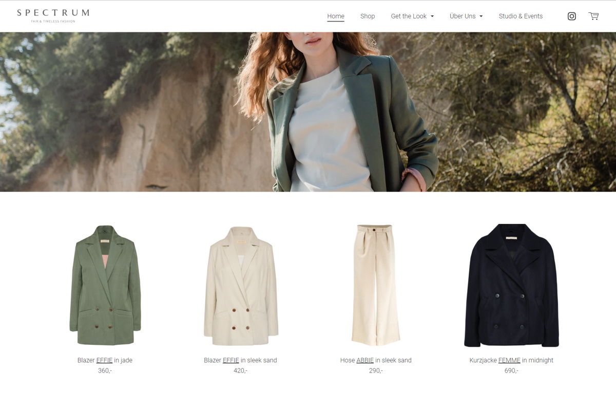 Screenshot of Spectrum Fashion, from the jimdo websites collection.