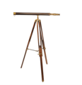 brass and leather telescope on wood tripod stand