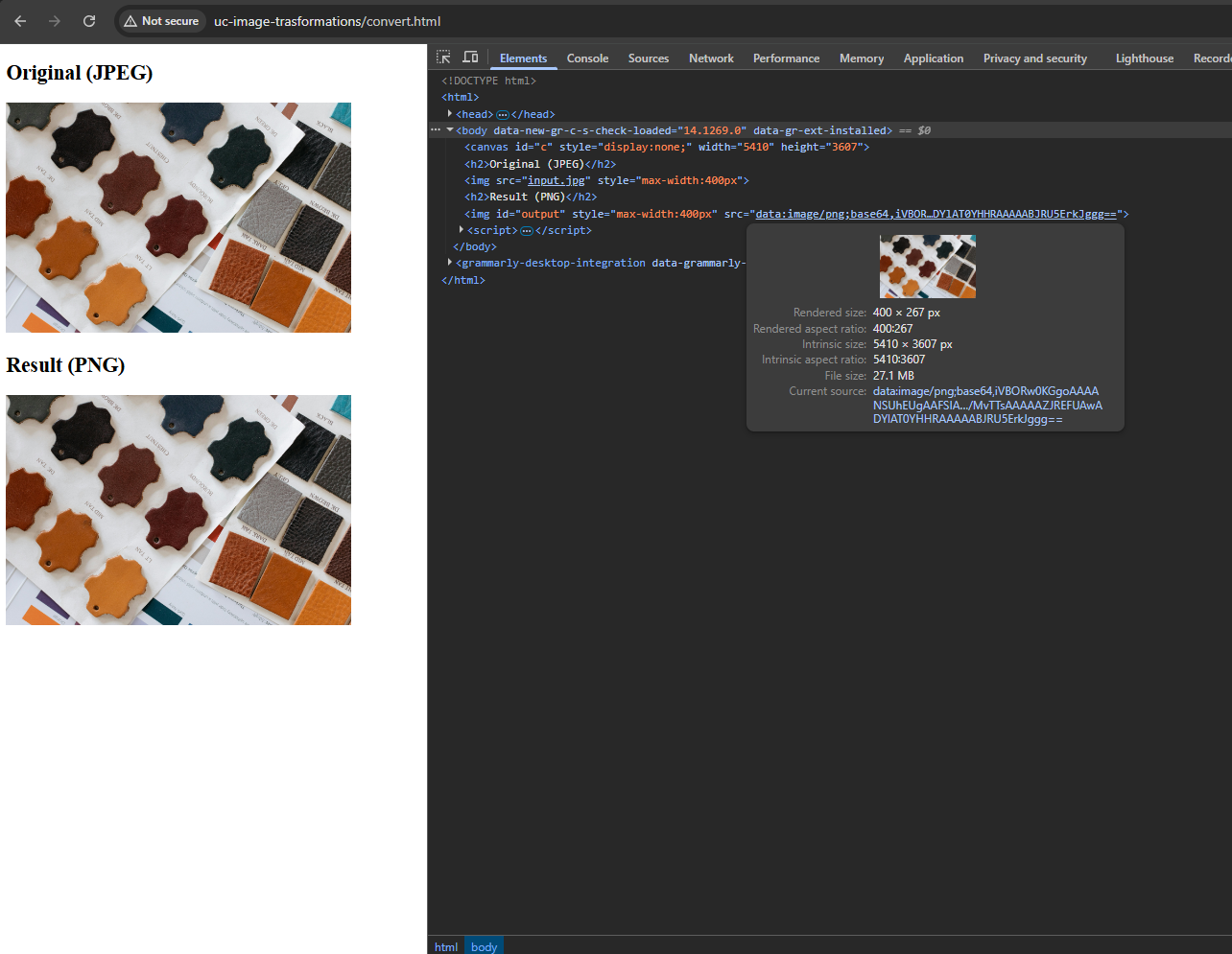 JPEG to PNG conversion using HTML5 Canvas and JavaScript