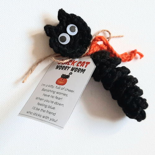 Black Cat Worry Worm Crochet Pattern