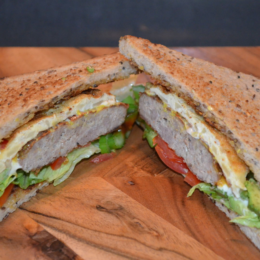 Date: 24 Mar 2020 (Tue)
3rd Sandwich: Italian Lamb Rissole with Cheesed Omelette, Veggies, and Toasted Four Seed Loaf Sandwich [285] [158.2%] [Score: 10.0]
Cuisine: Western
Dish Type: Sandwich
A sandwich prepared from leftover ingredients:
1.	Minced lamb (leftover from Greek-Style Lamb Rissoles with Pita Salad & Tzatziki)
2.	Mozzarella cheese (leftover from Rolls with Salmon hors d’oeuvre)
3.	Four Seed Loaf Bread (leftover from Przekładane Przekąski hors d’oeuvre)
4.	Iceberg lettuce (leftover from Prawn Cocktail Salad)
5.	Avocado (leftover from Prawn Cocktail Salad)
6.	Cherry tomatoes (leftover from Rolls with Salmon hors d’oeuvre)
7.	Celery (leftover from Irish Beef, Potato & Veggie stew with Parsley)