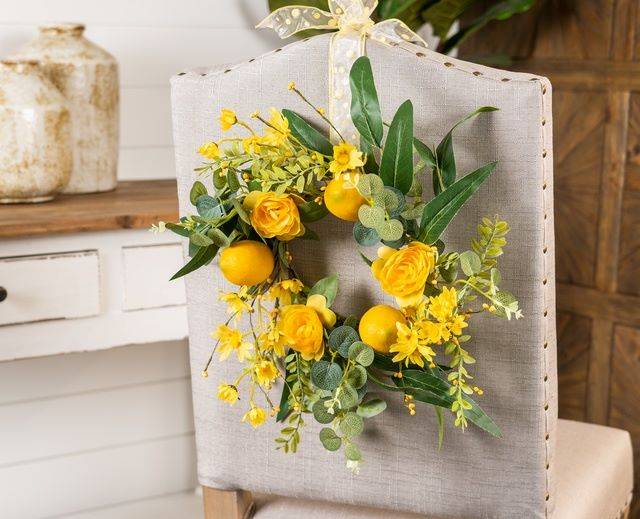 artificial yellow wreath with lemons