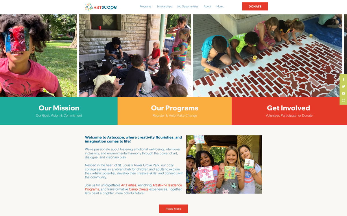 Screenshot of Artscope, from the nonprofit & charity websites collection.