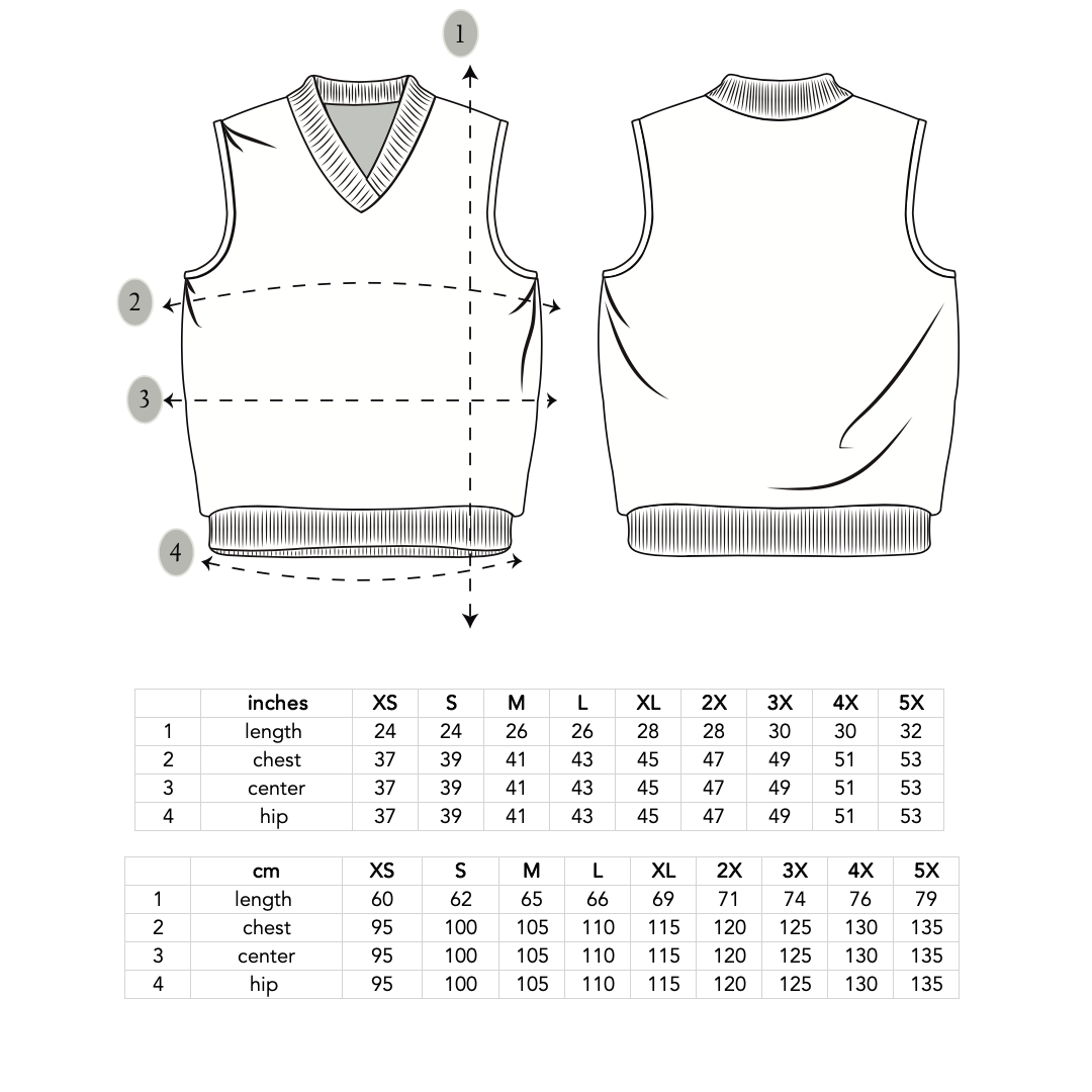 Play Out unisex vest sizing guide