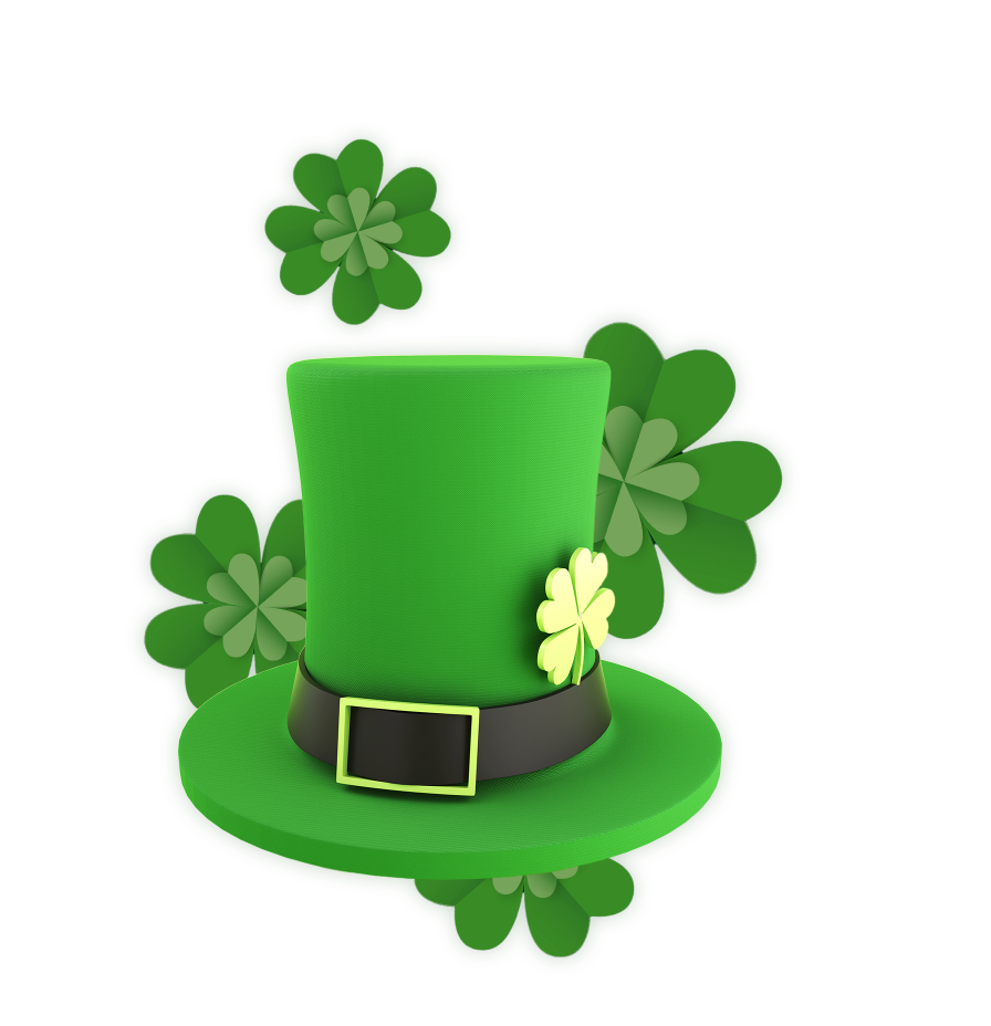 Leprechaun hat and four leaf clovers for St. Patrick's Day Activities