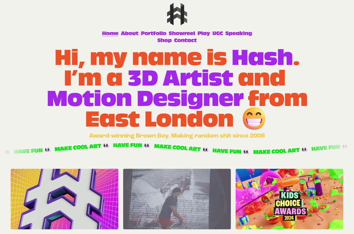 Screenshot of Hashmukh Kerai, from the motion design portfolios collection.