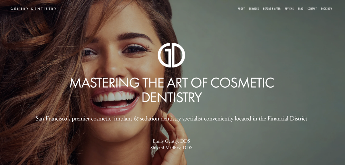 Screenshot of Gentry Dentistry, from the dentist websites collection.