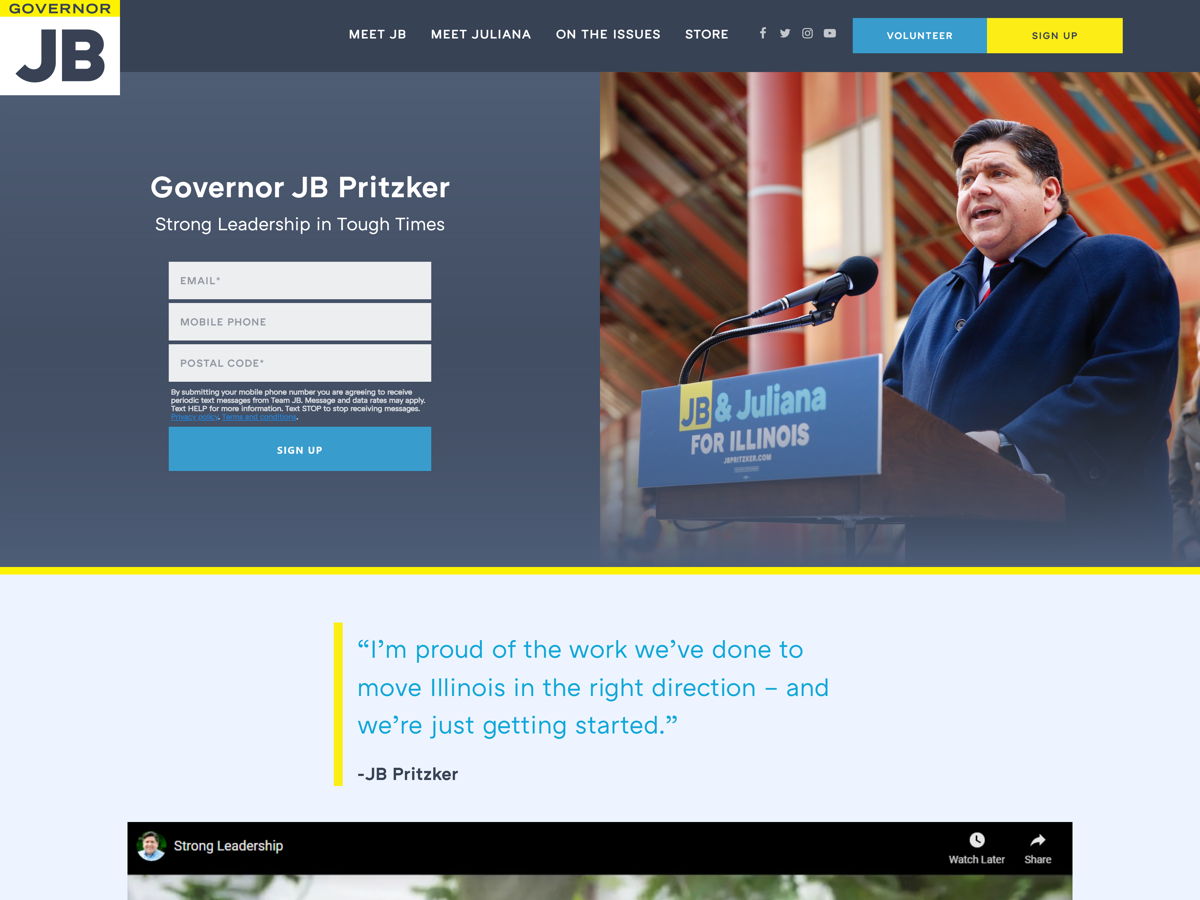 Screenshot of JB Pritzker, from the politician websites collection.