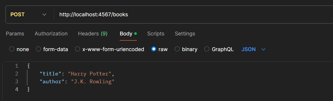 Example of a POST /books request