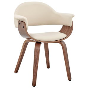 Armen Living Adalyn Faux Leather and Wood Dining Room Accent Chair, Cream/Walnut 19D x 25W x 30H in