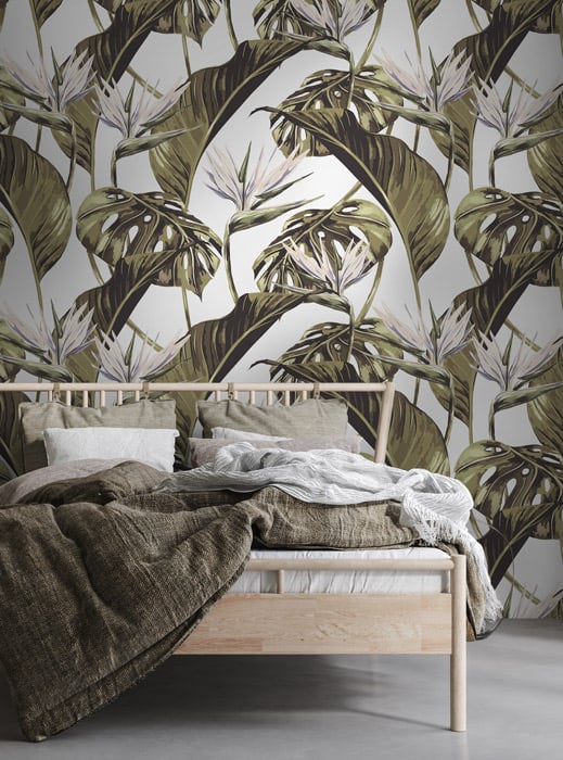 White & Green Tropical Leaf Wallpaper hero image