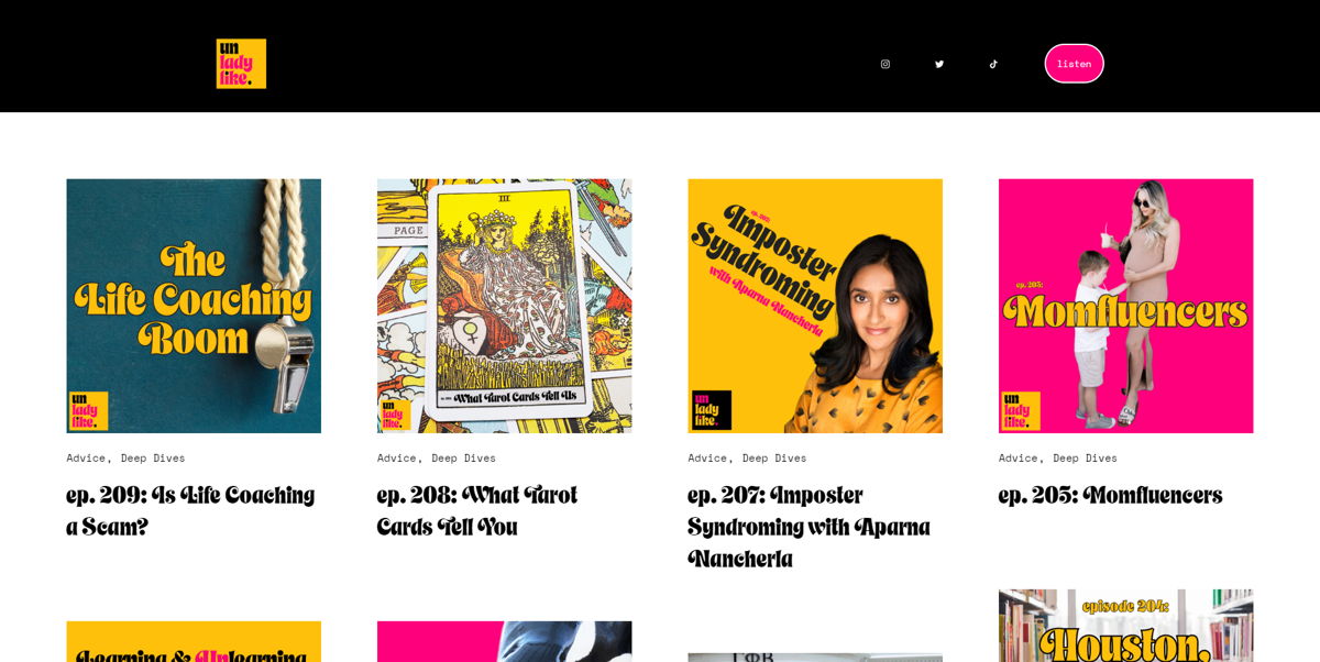 Screenshot of Unladylike, from the squarespace podcast websites collection.