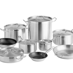Vigor SS1 Series 15-Piece Induction Ready Stainless Steel Cookware Set with 3 Sauce Pans, 5 Qt. Saute, 3 Fry Pans, and 2 Stock Pots