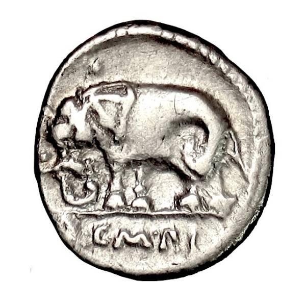 Ancient Roman Republic silver coin of an elephant