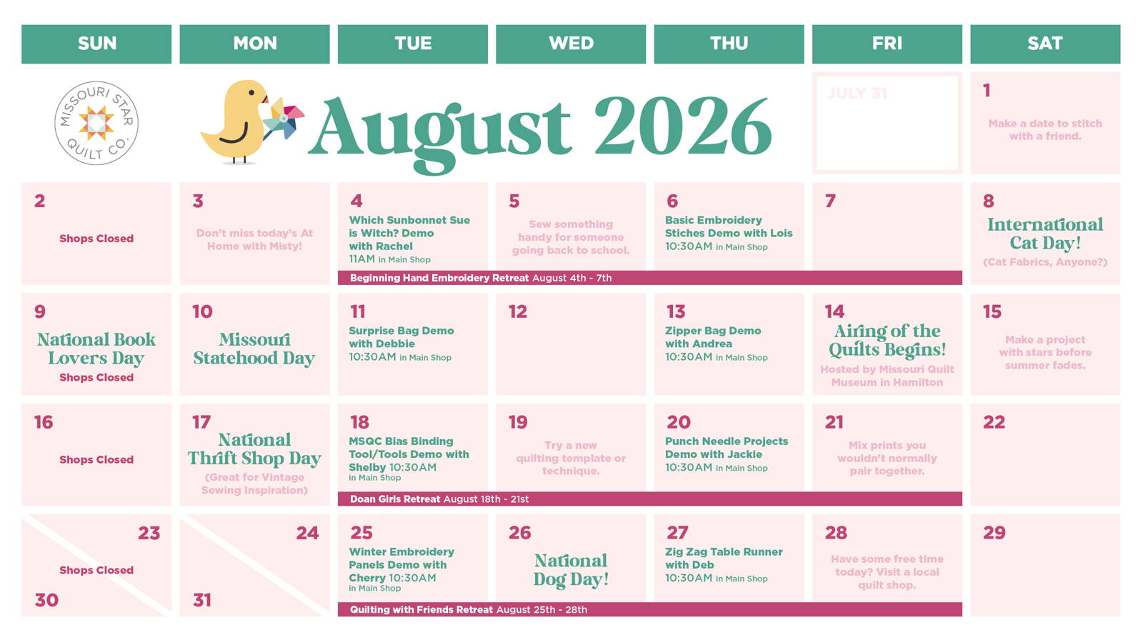 July 2026 Hamilton Mo events Calendar Missouri Star