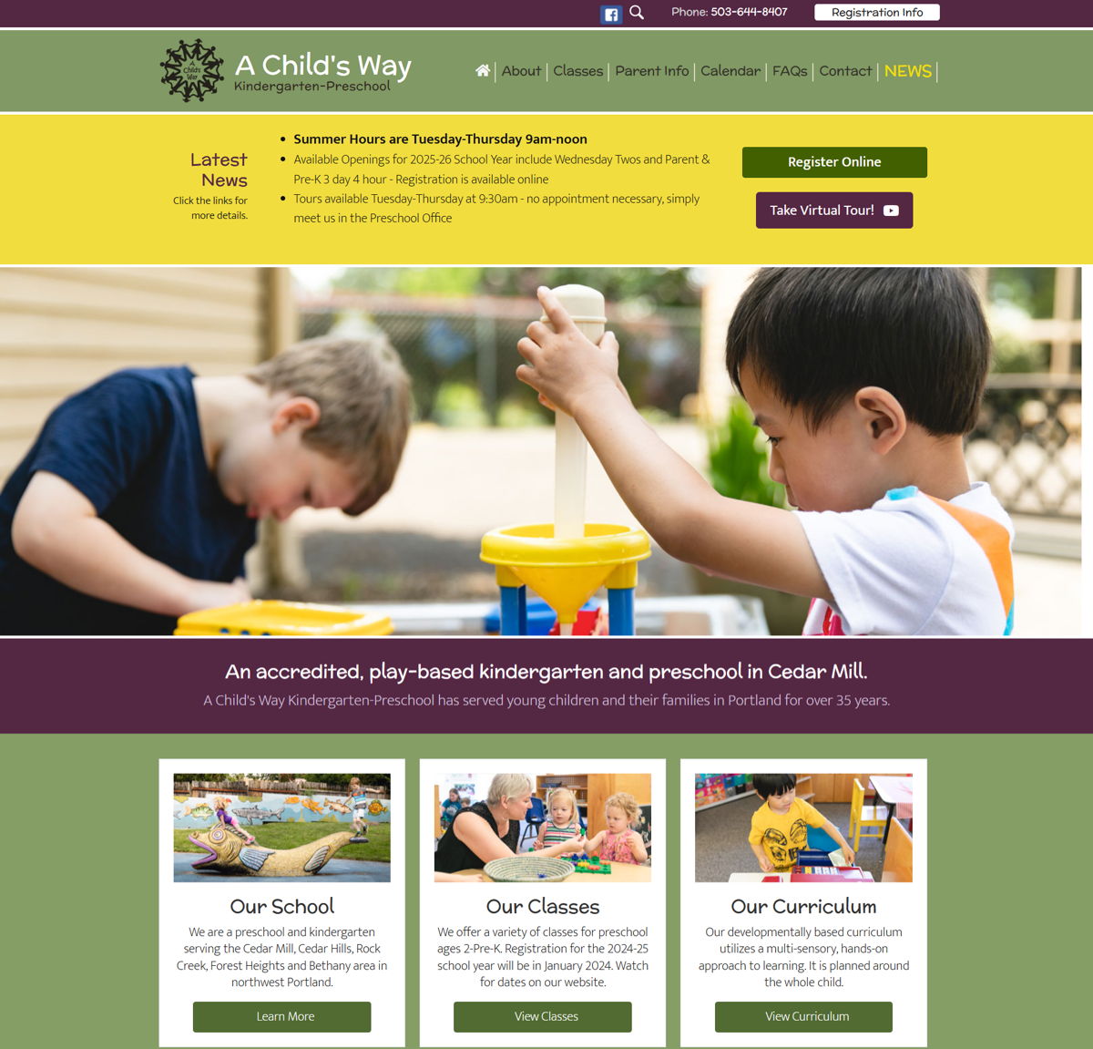 Screenshot of A Child's Way, from the kindergarten websites collection.