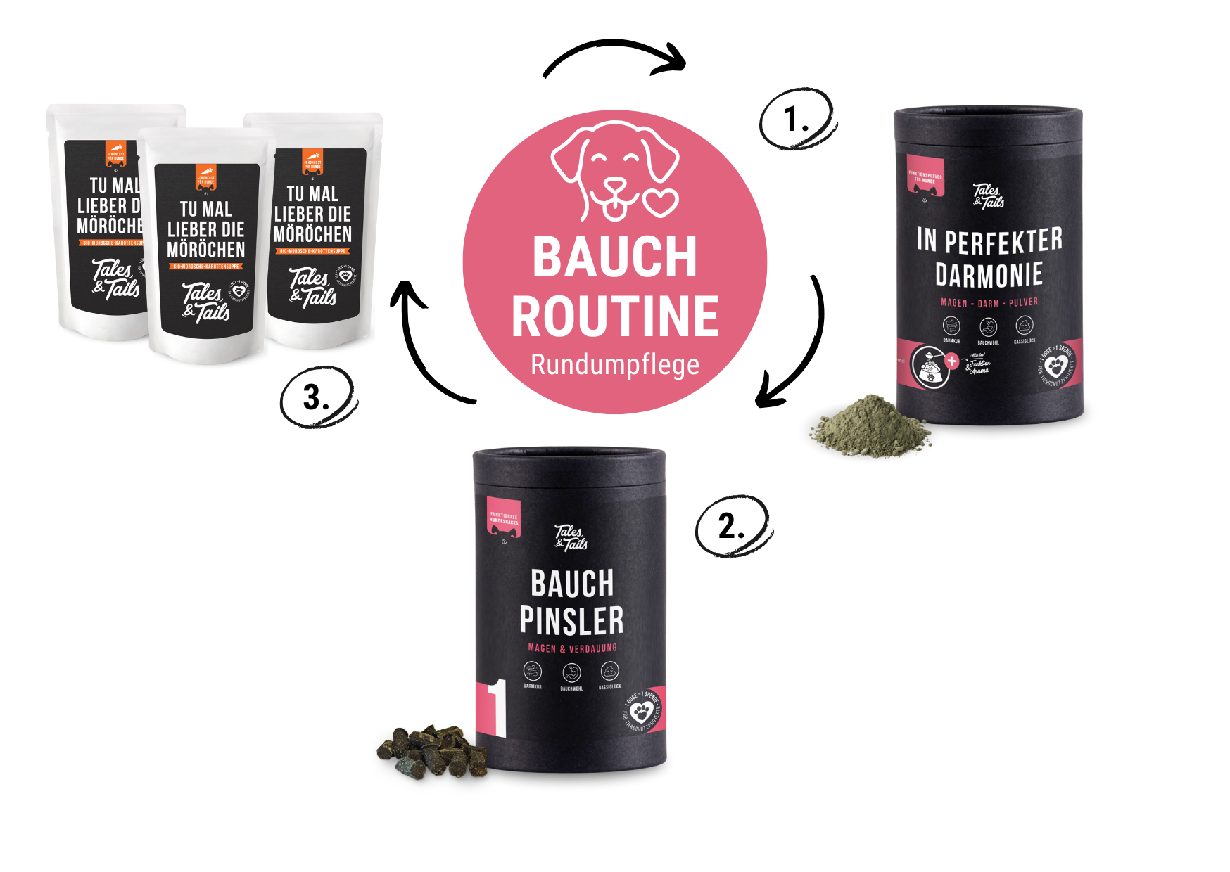 Hundebesitzer gibt Pulver übers Futter – einfache Anwendung der Magen-Magie-Routine