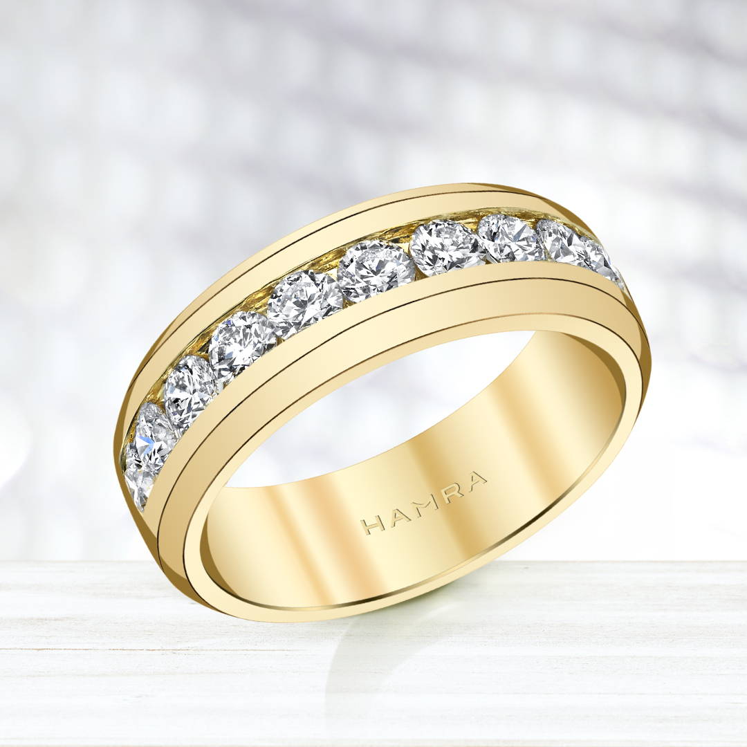 yellow gold band with diamonds