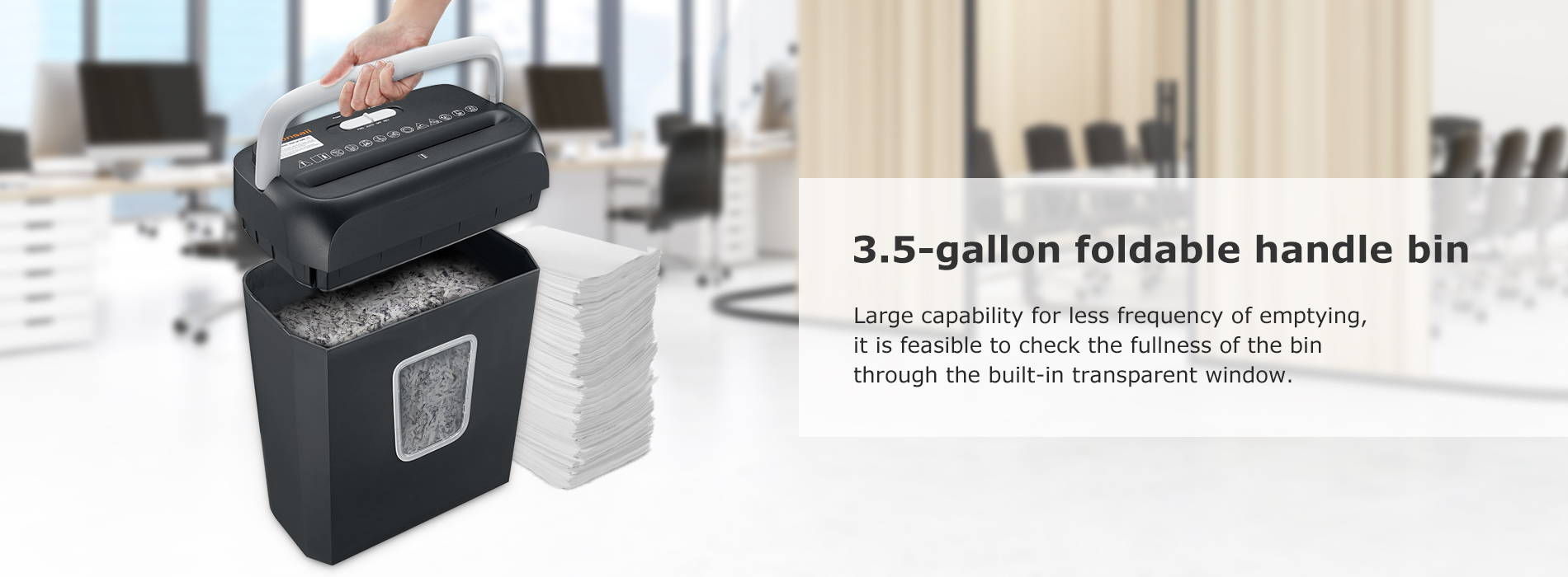 3.5-gallon foldable handle bin Large capability for less frequency of emptying, it is feasible to check the fullness of the bin through the built-in transparent window.