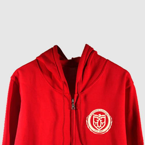 red full zip hoodie front enderun logo print customized in Manila Philippines