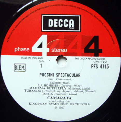 DECCA PHASE 4 STEREO / CAMARATA, - Puccini Spectacular,...