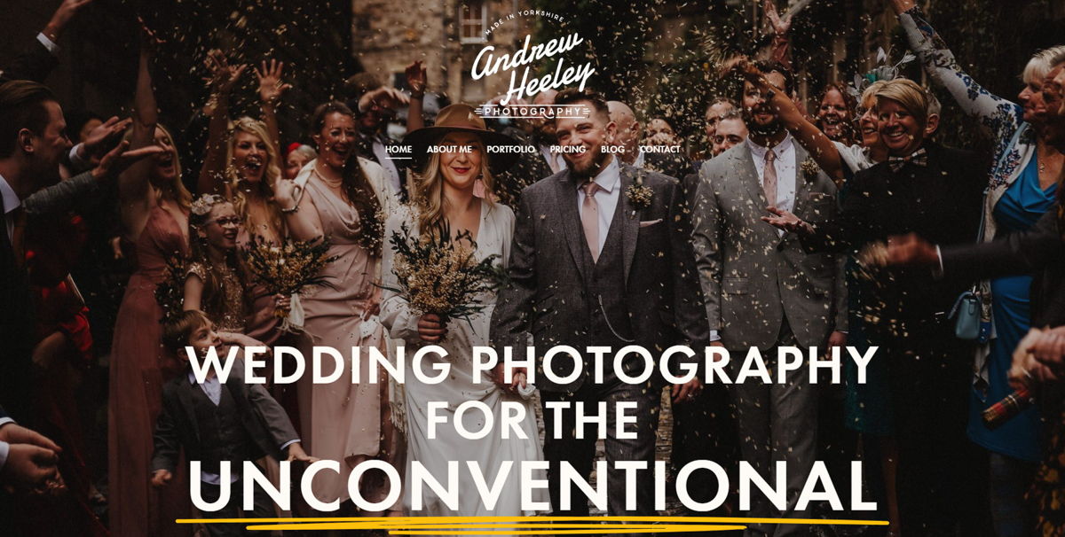 Screenshot of Andrew Heeley Photography, from the digital portfolio examples collection.