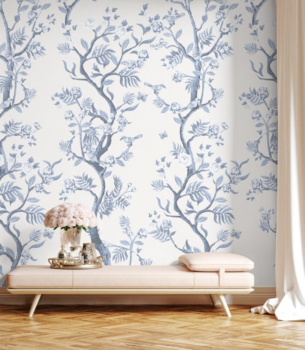 Blue & White Romantic Chinoiserie Wallpaper hero image