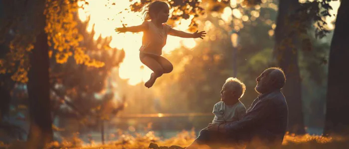 A gymnast in motion and an elder walking with assistance, symbolizing therapy's range.