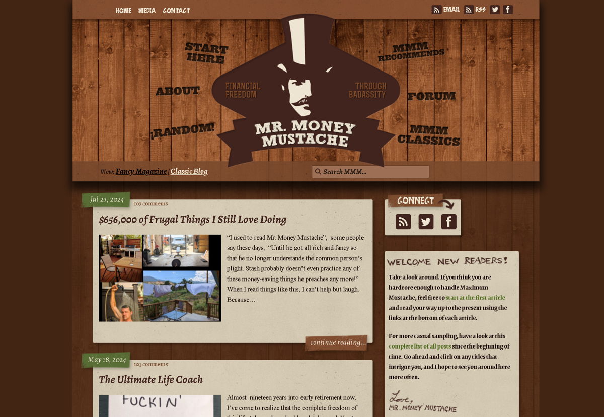 Screenshot of Mr. Money Mustache, from the brown websites collection.