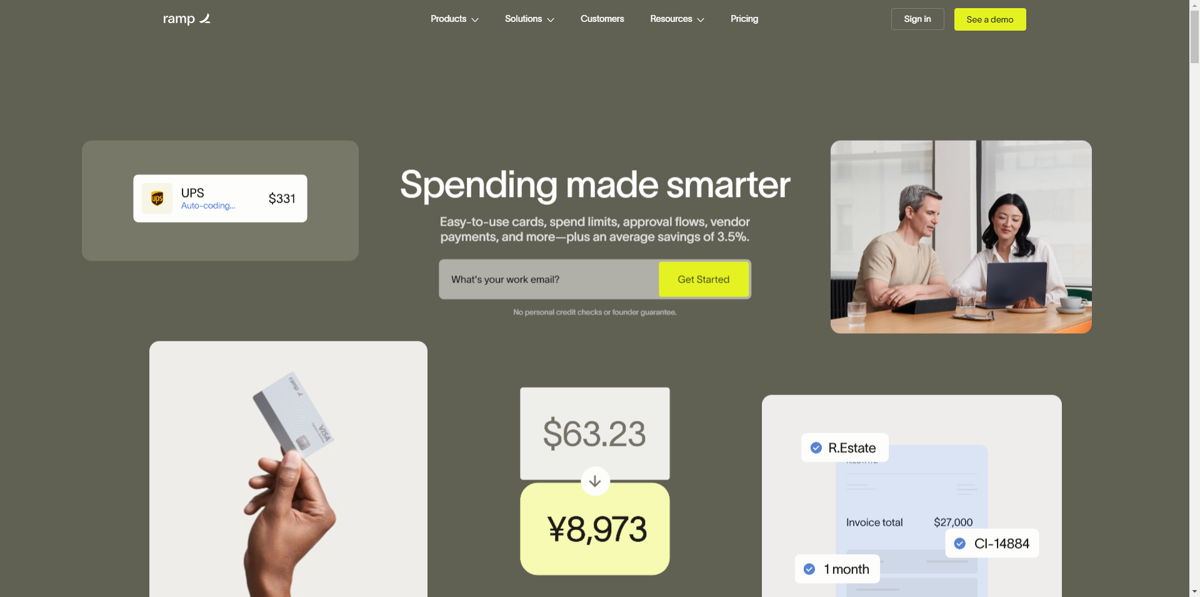 Screenshot of Ramp , from the saas websites collection.