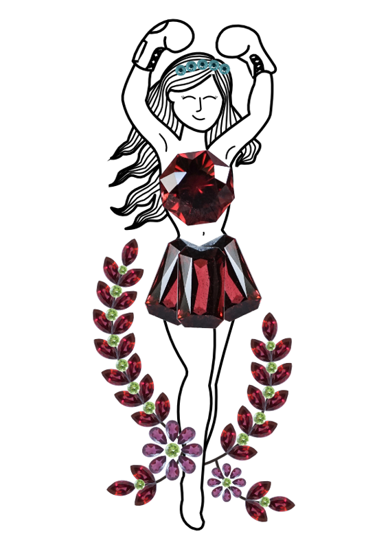 An illustration of a woman wearing garnets