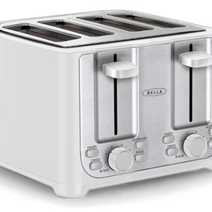 BELLA 4 Slice Toaster with Auto Shut Off - Extra Wide Slots & Removable Crumb Tray and Cancel, Defrost & Reheat Function - Toast Bread & Bagel, White