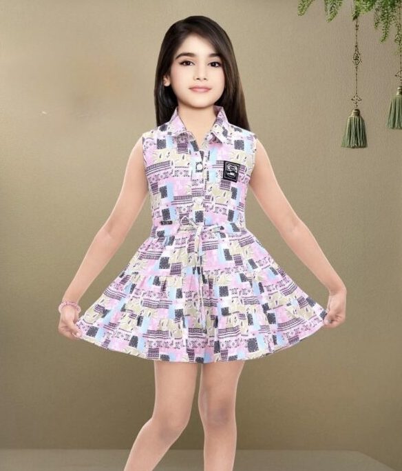 Casual short-sleeved pink Multicolour Frock dress