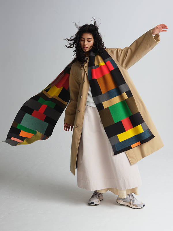 model wears Large Colourblock Column Scarf