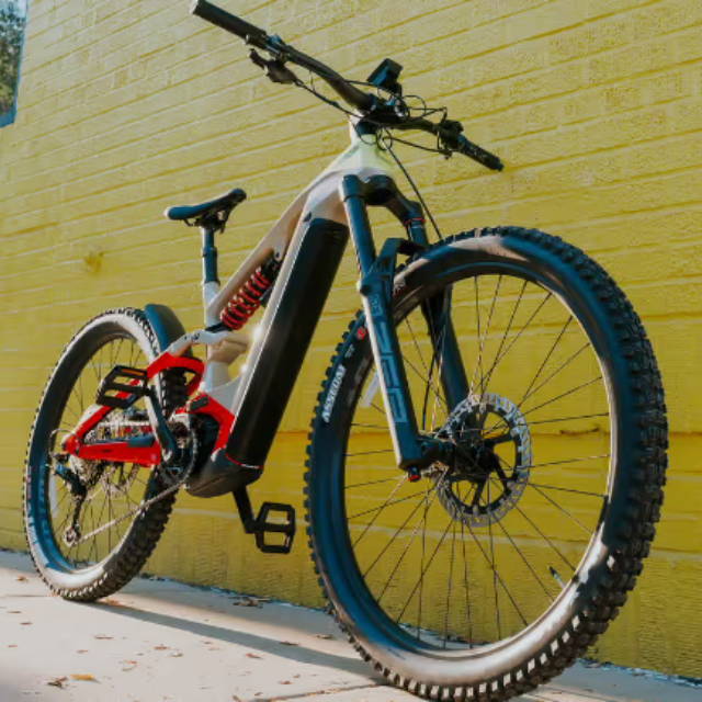 An E-MTB against a wall