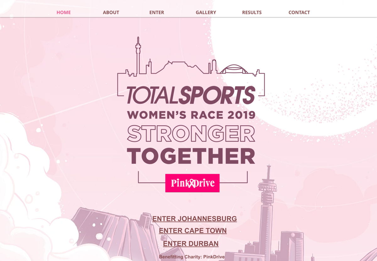 Screenshot of Total Sports Women's Race, from the wix websites collection.