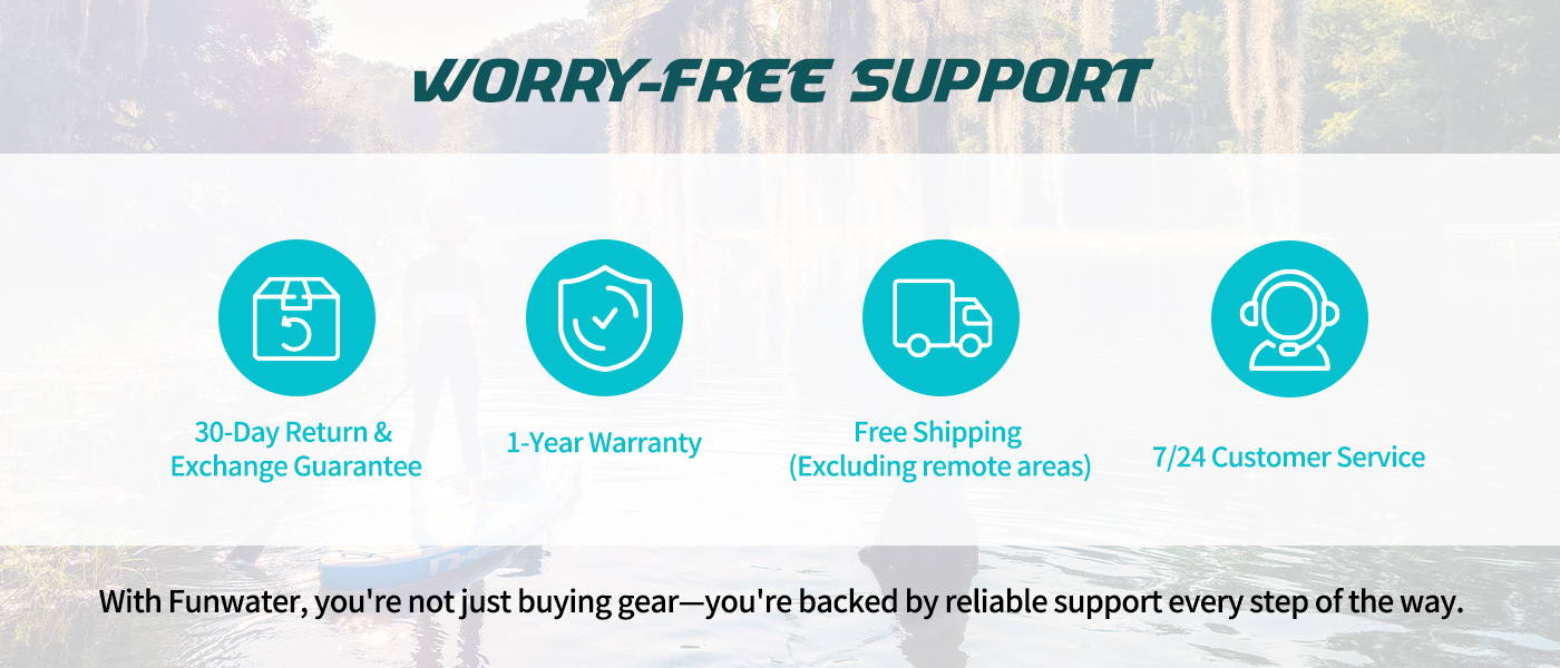 Funwater CA provide worry-free support: 30 days return and exchange guarantee, 1 year warranty, free shipping in Canada, 7/24 customer service