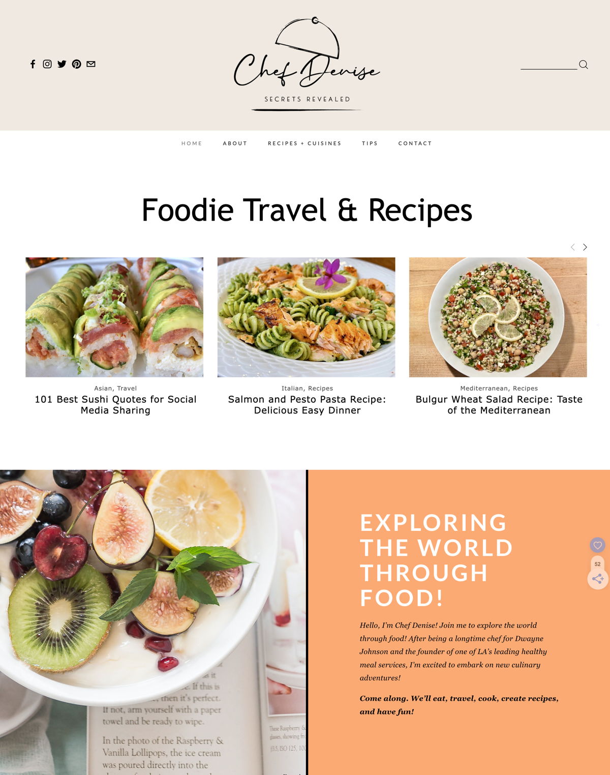 Screenshot of Food Blog: Chef Denise, from the blog examples collection.